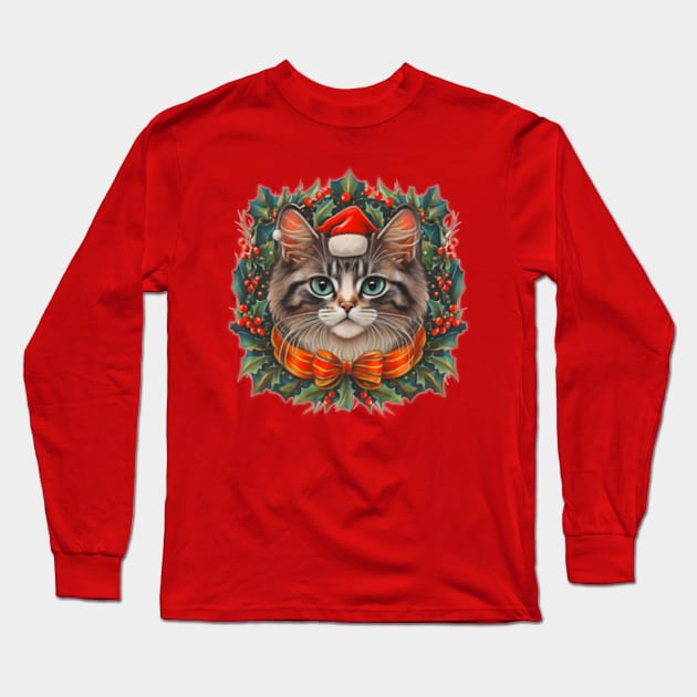 Christmas Kitty Long Sleeve T-Shirt by Welcome To Chaos 